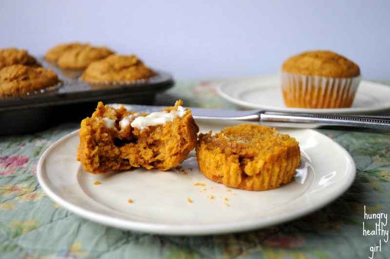 Pumpkin Muffins made with spelt flour and sweetened with honey | Hungry Healthy Girl