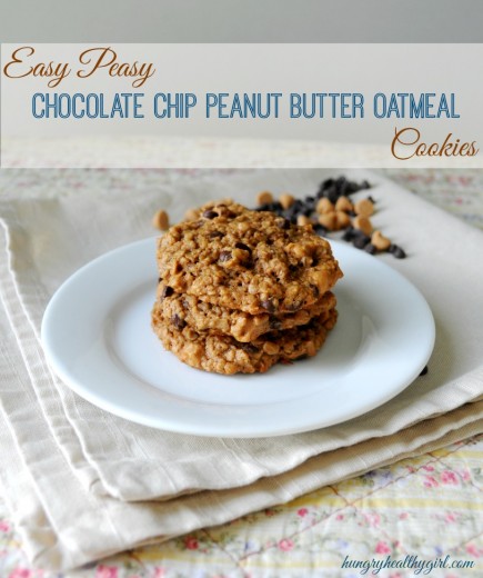 Easy Peasy Chocolate Chip Peanut Butter Oatmeal Cookies | Hungry Healthy Girl