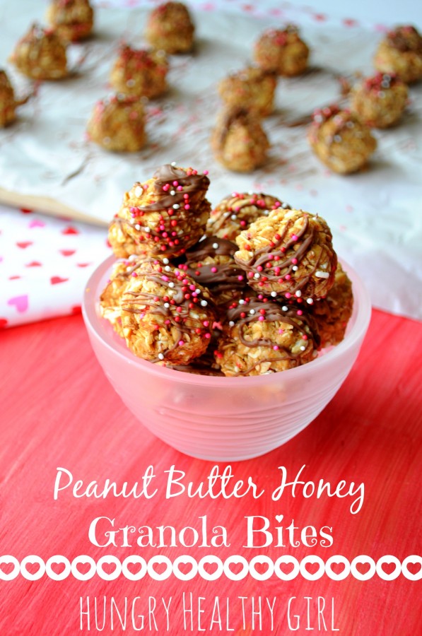{Peanut Butter Honey Granola Bites} A healthy treat for Valentine's Day! | Hungry Healthy Girl
