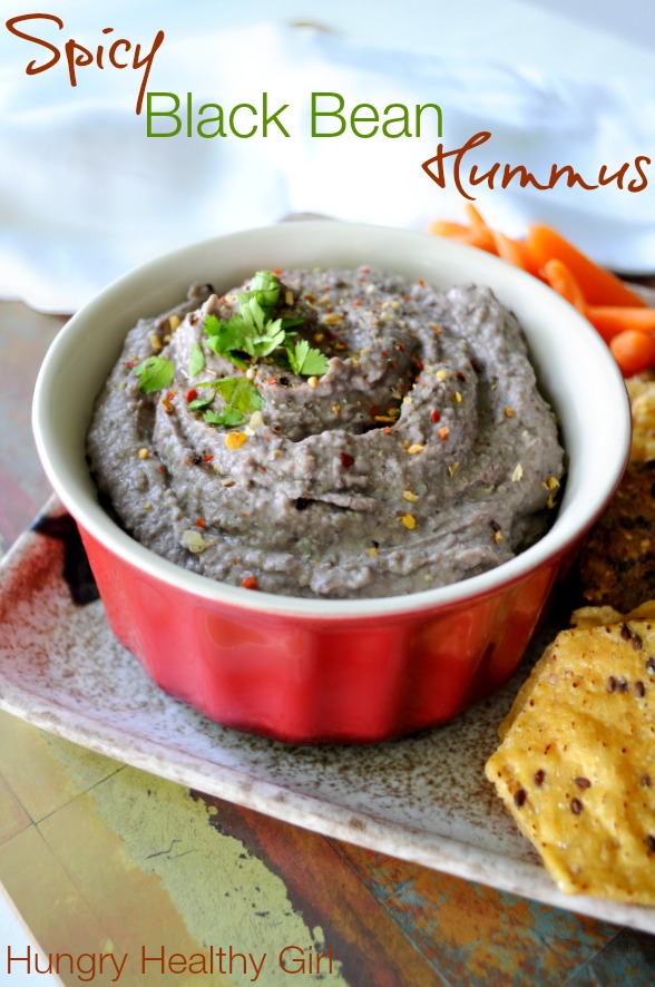 Spicy Black Bean Hummus- a super easy and healthy dip that pairs perfectly with crackers, chips and/or fresh veggies.