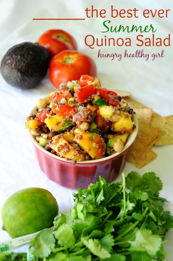 The best ever Summer Quinoa Salad- packed with tomatoes, peaches and black beans. #glutenfree #healthy #vegan