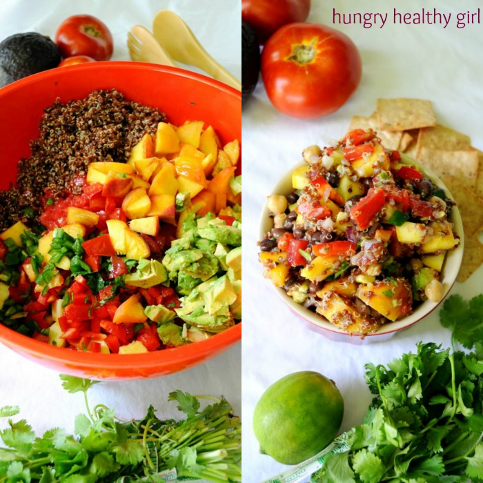 The best ever Summer Quinoa Salad- packed with tomatoes, peaches and black beans. #glutenfree #healthy #vegan