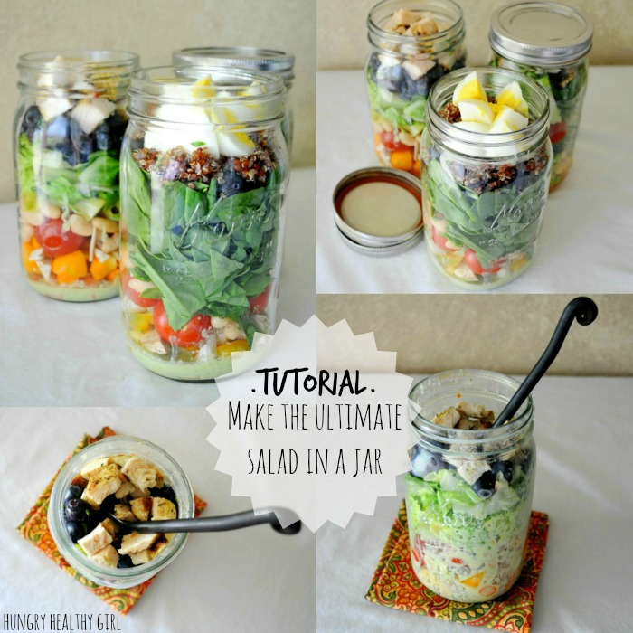 Salad in a Jar Tutorial- Make 5 salads in one day for a grab-n-go lunch throughout the week!