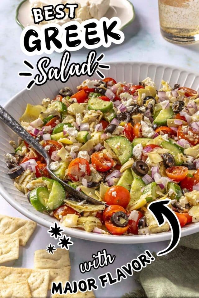 Pinterest image for fresh Greek Salad.