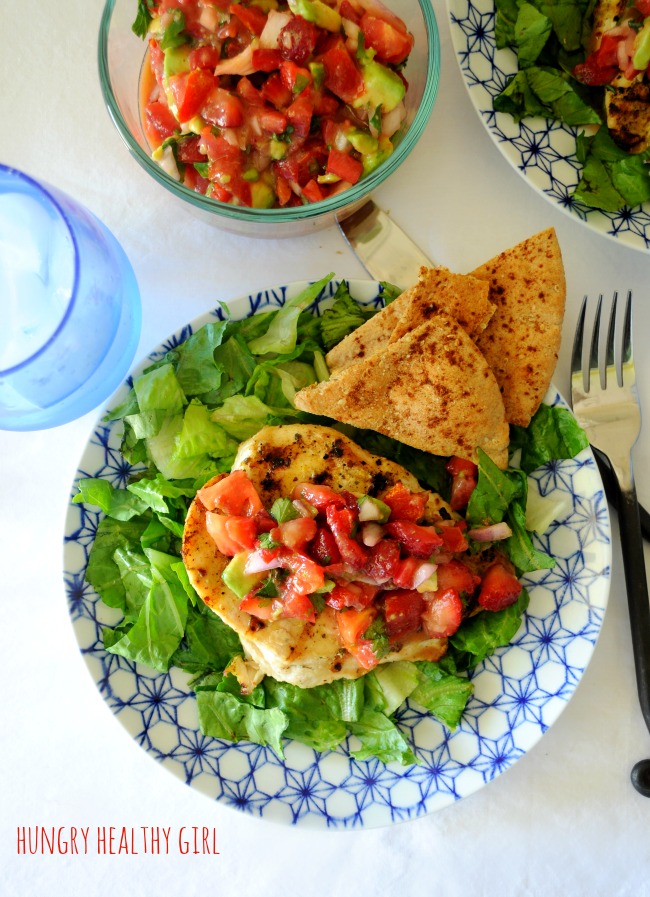 Strawberry Avocado Salsa- Refreshing strawberry salsa served with homemade cinnamon pita chips is a hit served at any summertime party!
