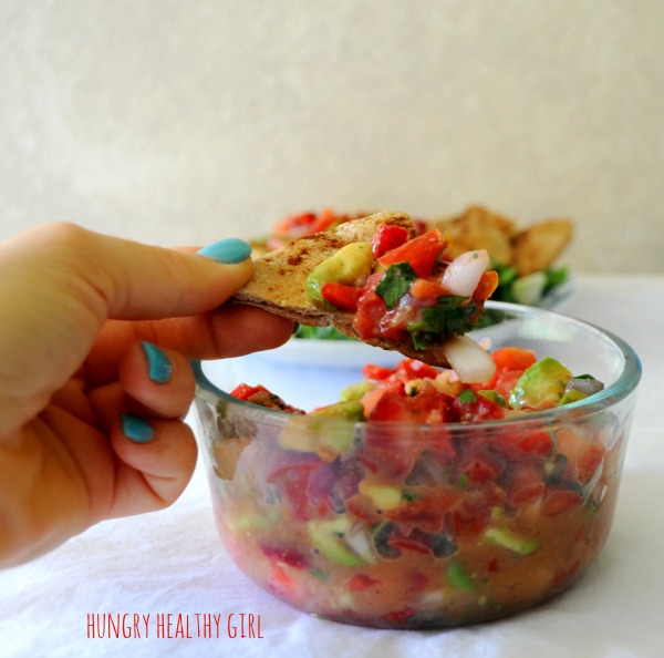 Strawberry Avocado Salsa- Refreshing strawberry salsa served with homemade cinnamon pita chips is a hit served at any summertime party!