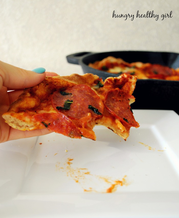 A whole wheat pizza cooked in the skillet that tastes just like an authentic oven-fired crust- puffy, light, and with the perfect crisp. This method is quick, easy and absolutely delicious!