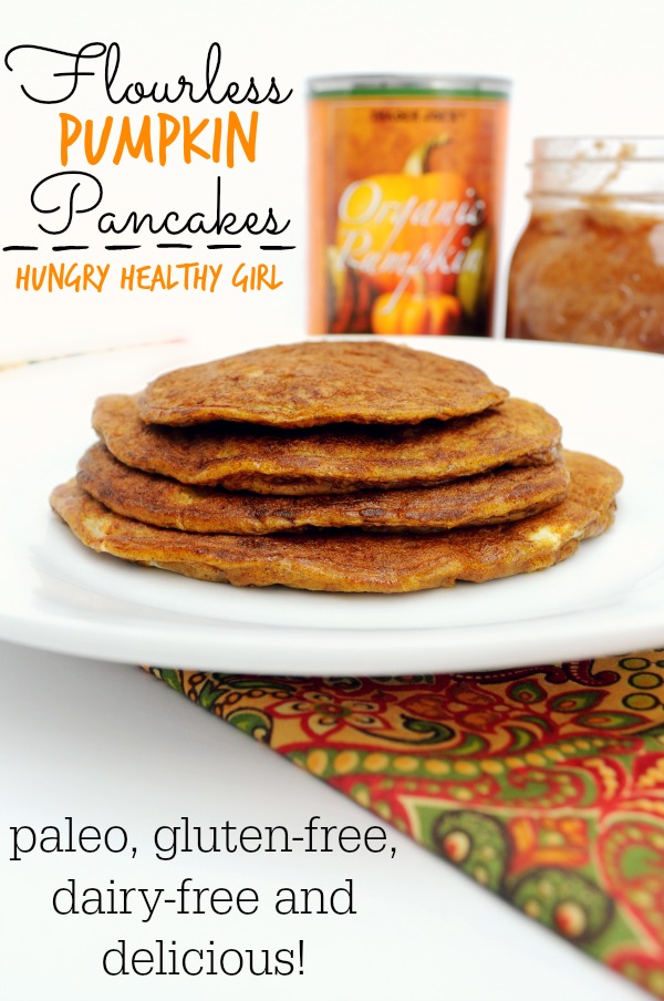 Flourless Pumpkin Pancakes- the taste of Fall in this easy, delicious, clean pancake.