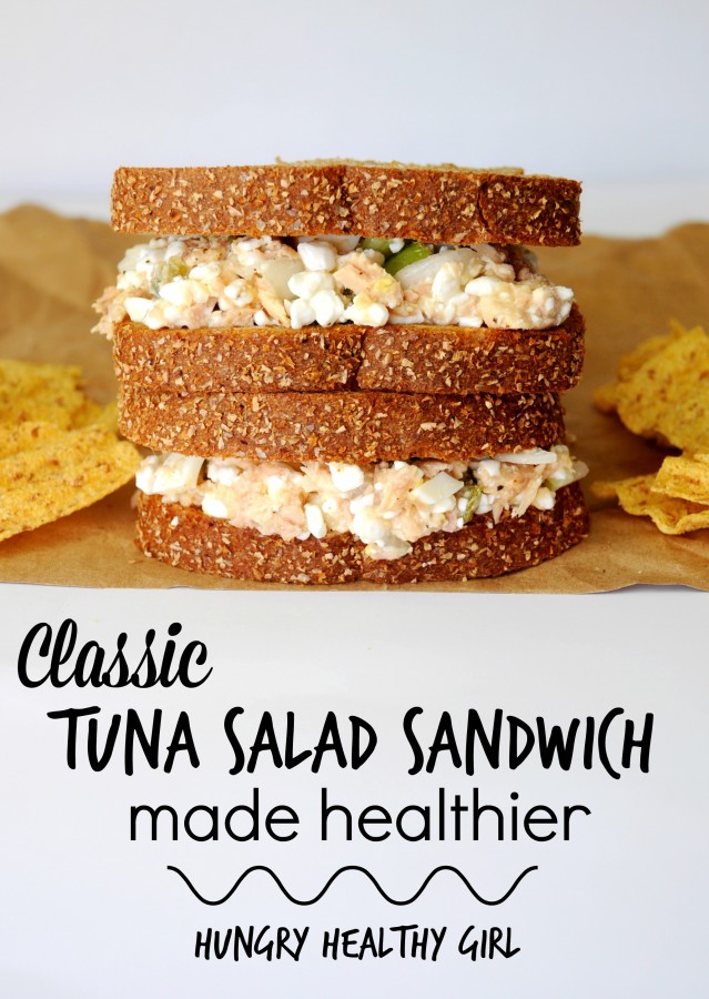 Classic Tuna Salad Sandwich made healthier with cottage cheese