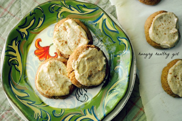 Vegan Pumpkin Cookies with a Pumpkin Spiced Cashew Icing- Soft pillowy deliciousness!