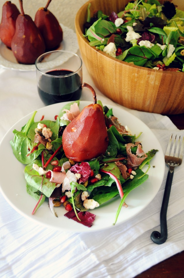 Succulent poached pear salad- fancy, yet simple to create.
