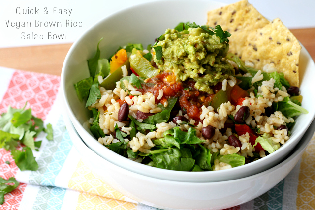 Quick and easy vegan brown rice salad bowl- a tasty dinner in less than 20 minutes!