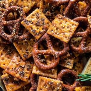 Snack mix with ranch crackers and pretzels.