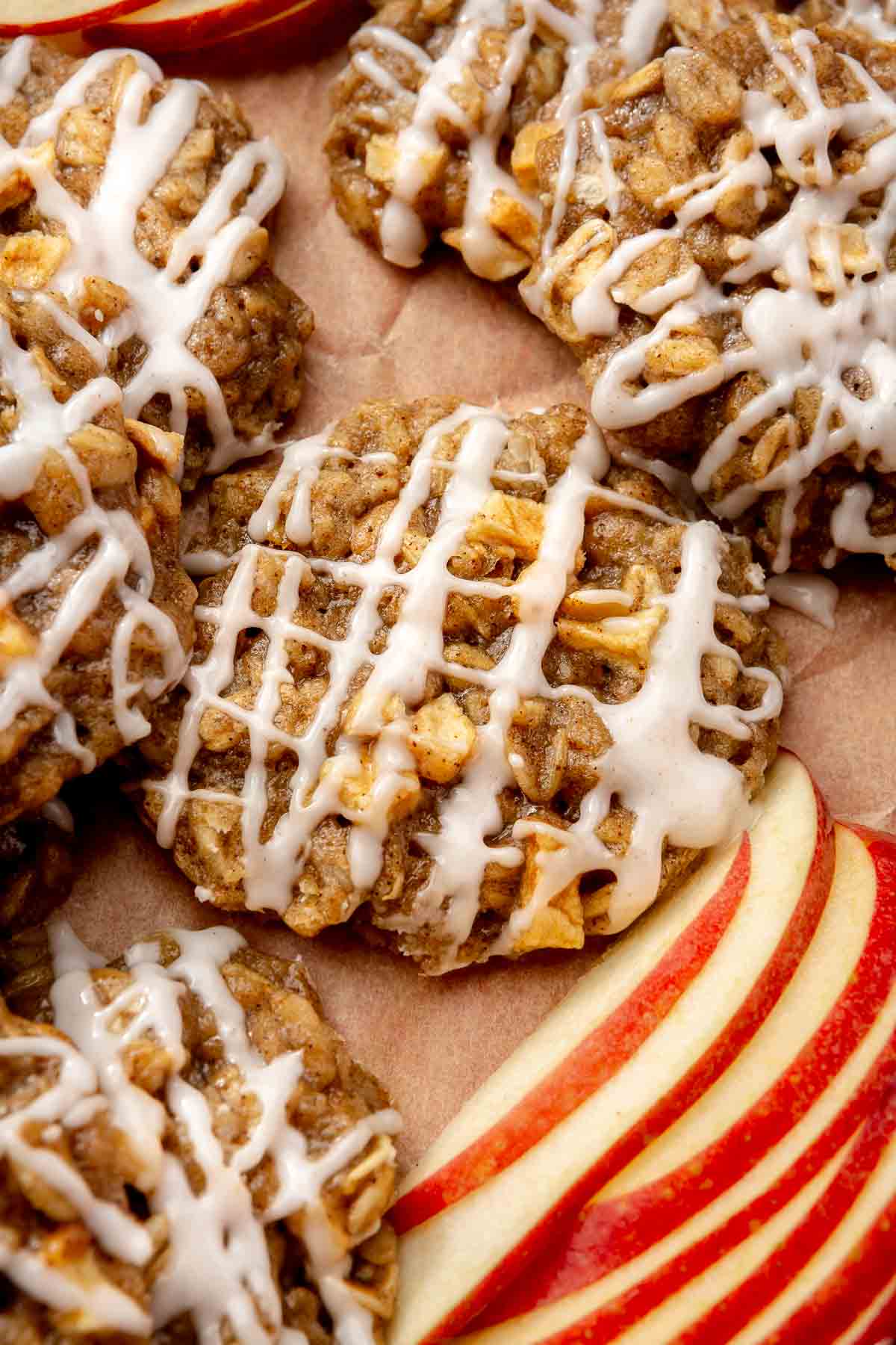 Cookies with diced apples and drizzled with glaze.