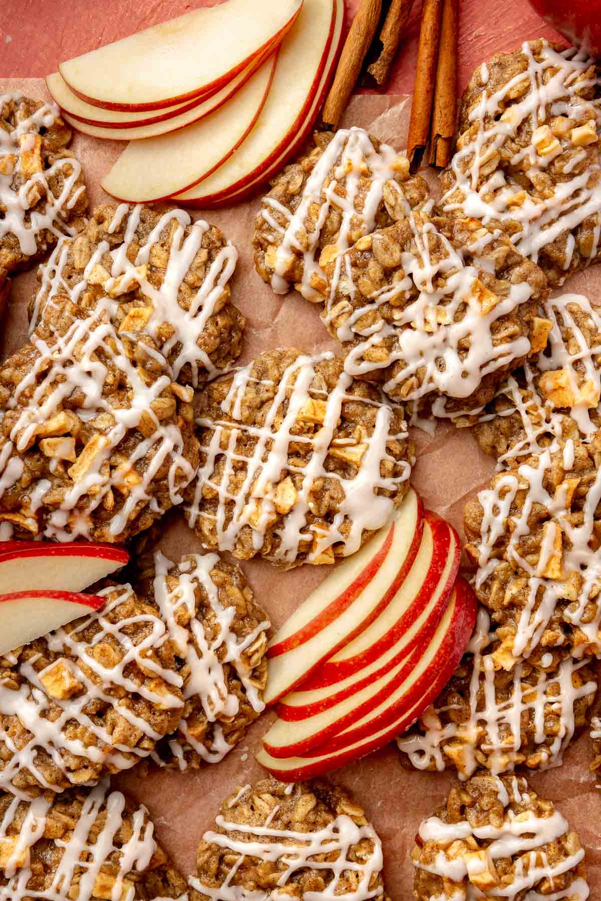 Apple oatmeal cookies drizzled with icing.