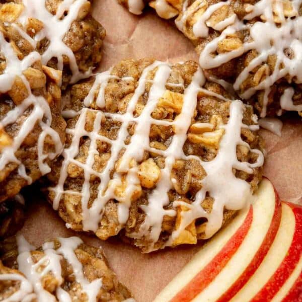 Cookies with diced apples and drizzled with glaze.