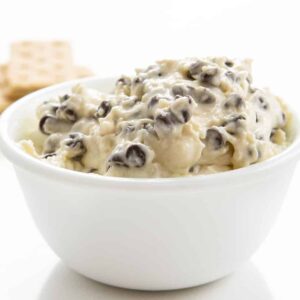 Booty dip in a bowl with chocolate chips.