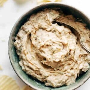 Caramelized onion dip in a bowl.