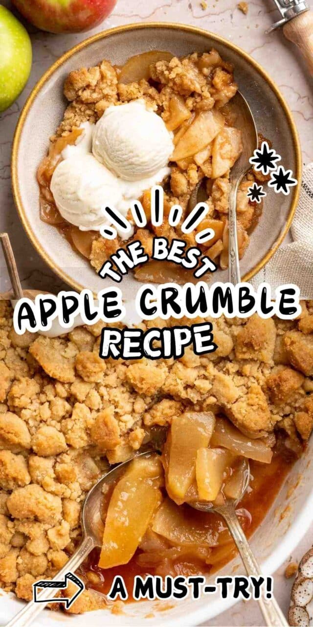 Pinterest image for apple crumble recipe.