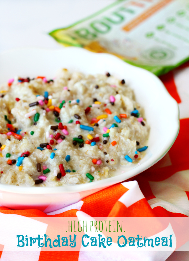 Birthday Cake Protein Oatmeal- Easy, high-protein oatmeal that tastes just like dessert... yes, please! 