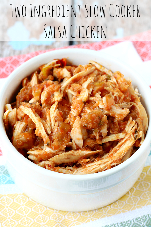 Two Ingredient Salsa Chicken in the Slow Cooker- It simply does not get any easier than this, people! 