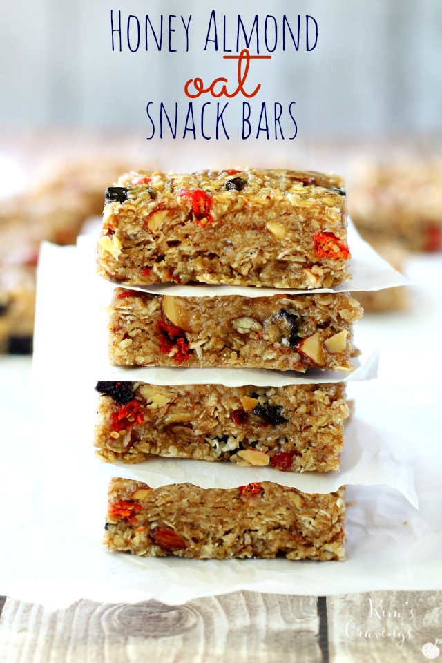 These chewy honey almond oat snack bars make a wholesome replacement for unhealthy store-bought snacks. 