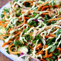 Cruciferous Crunch Salad with Avocado Dressing- a crunchy delectable salad that's filled with cancer-fighting veggies.
