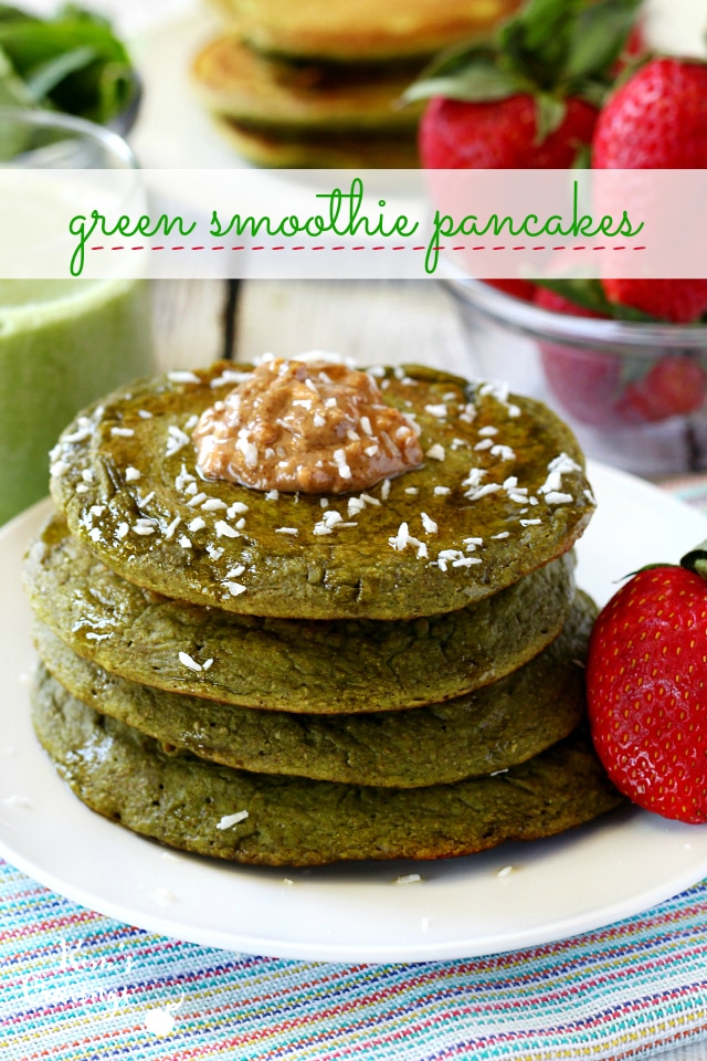 No need to worry about the color- these green smoothie pancakes have the loveliest sweet flavor and you won’t even taste the spinach! 