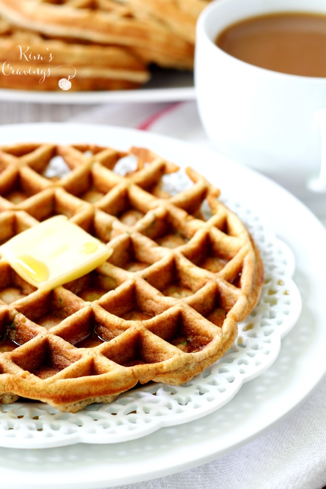 Hint of Honey Zucchini Bread Waffles- soft and fluffy with just enough honey sweetness to make for the perfect breakfast!