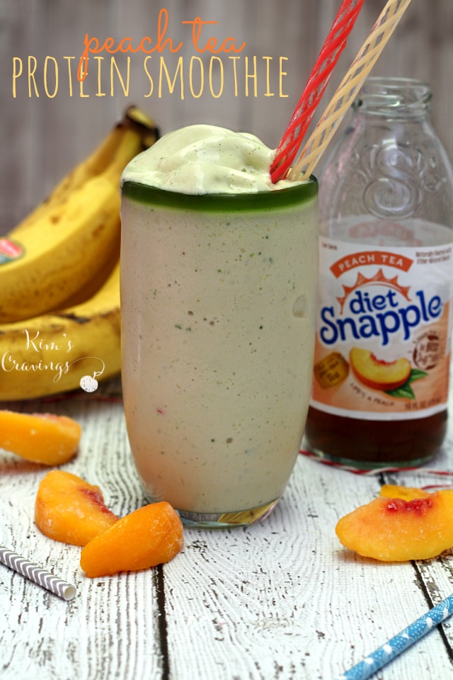 Cool, creamy and refreshing- this Peach Tea Protein Smoothie absolutely screams summer!