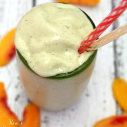 Cool, creamy and refreshing- this Peach Tea Protein Smoothie absolutely screams summer!