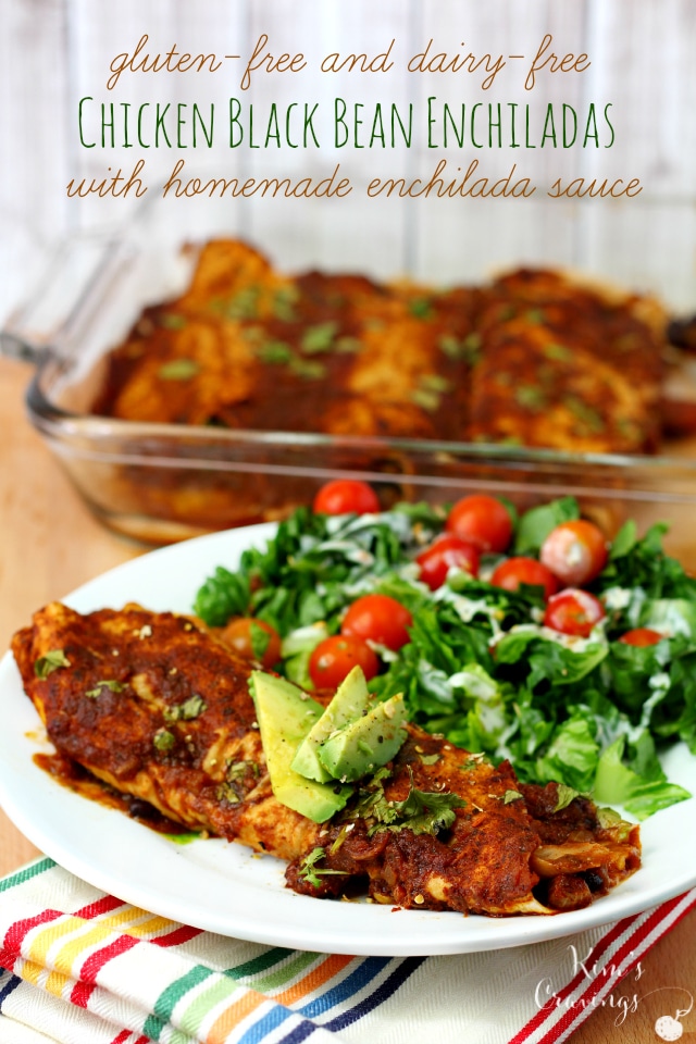 Gluten-free, dairy-free chicken black bean enchiladas are super simple to throw together and cook up quickly. Add the homemade enchilada sauce for even more delicious flavor. 