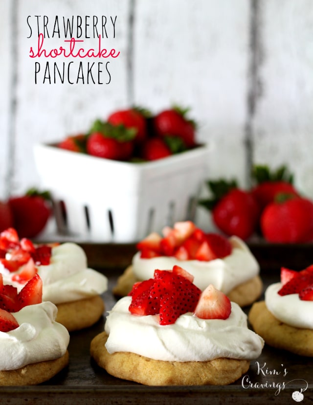 These Strawberry Shortcake Pancakes are easy as can be and so festive- perfect for celebrating Independence Day!