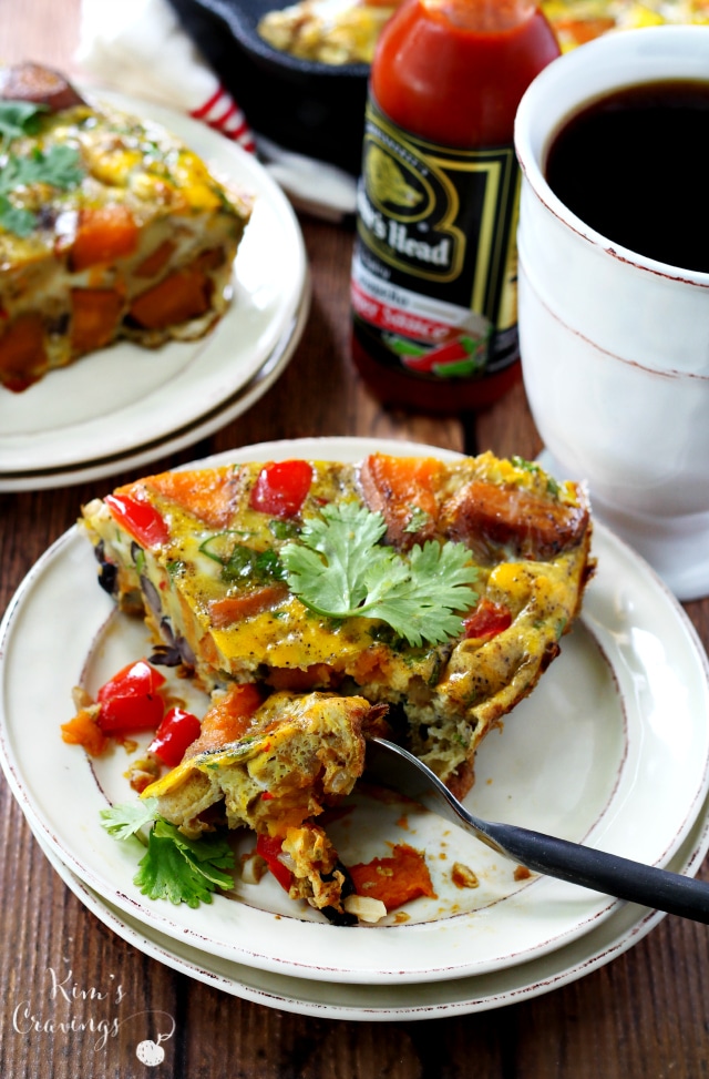 This hearty frittata is loaded with the goods, cram-packed with caramelized sweet potato, spicy pepper and plump black beans to make for the most amazingly delicious frittata ever.