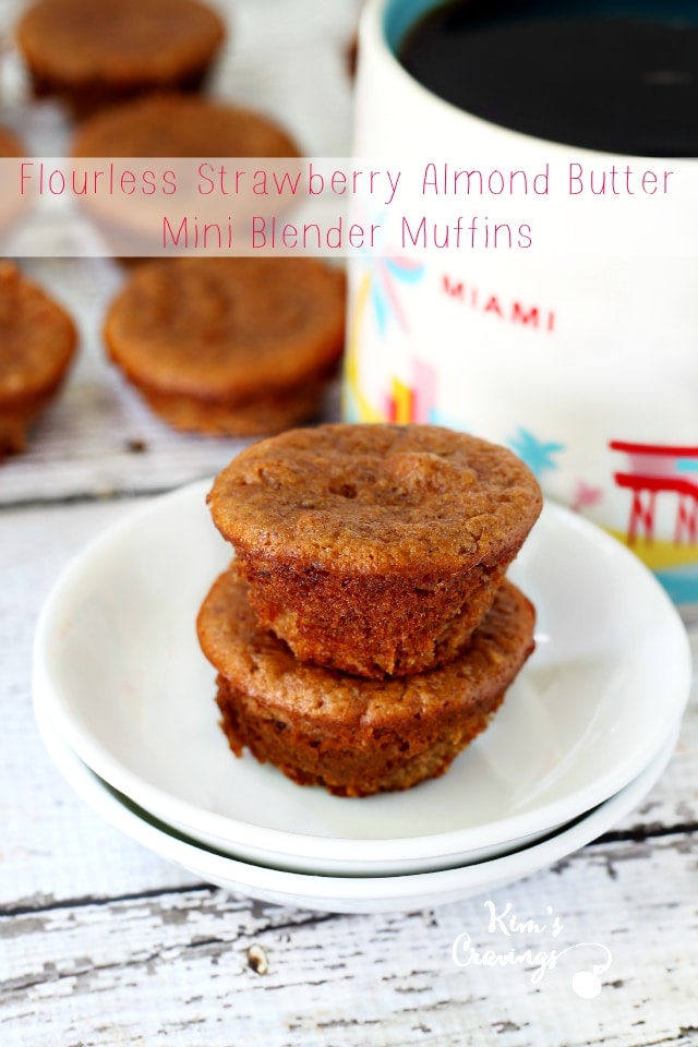 No flour, no refined sugar, no oil- I cannot believe how absolutely scrumptious these Flourless Strawberry Almond Butter Mini Blender Muffins tasted! (gluten-free, dairy-free, Paleo)