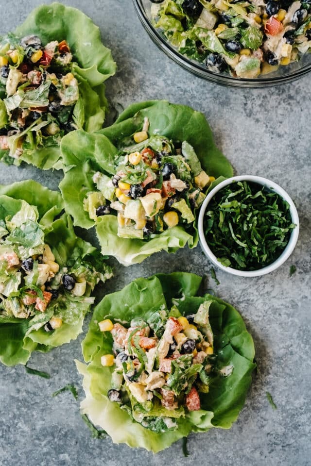 Mexican Chopped Tuna Salad in lettuce wraps
