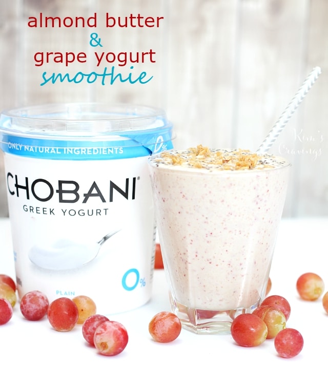 Almond Butter & Grape Yogurt Smoothie- addicting frozen grapes blended with yummy almond butter, creamy Greek yogurt and naturally sweet banana creates an incredibly nutritious delicious treat.