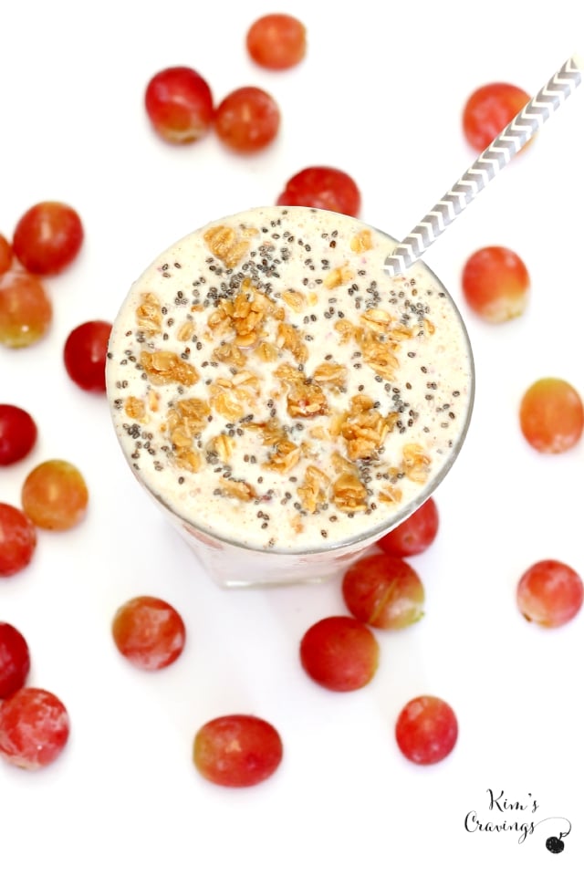 Almond Butter & Grape Yogurt Smoothie- addicting frozen grapes blended with yummy almond butter, creamy Greek yogurt and naturally sweet banana creates an incredibly nutritious delicious treat.