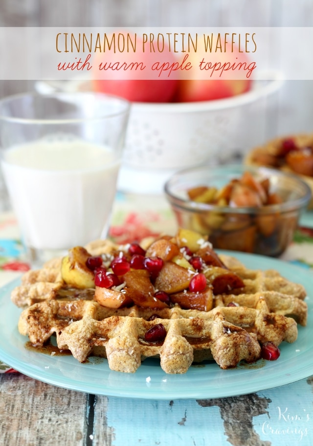 These hearty cinnamon protein waffles pack a major protein punch and thanks to the warm apple topping, this breakfast meal is also full of flavor!
