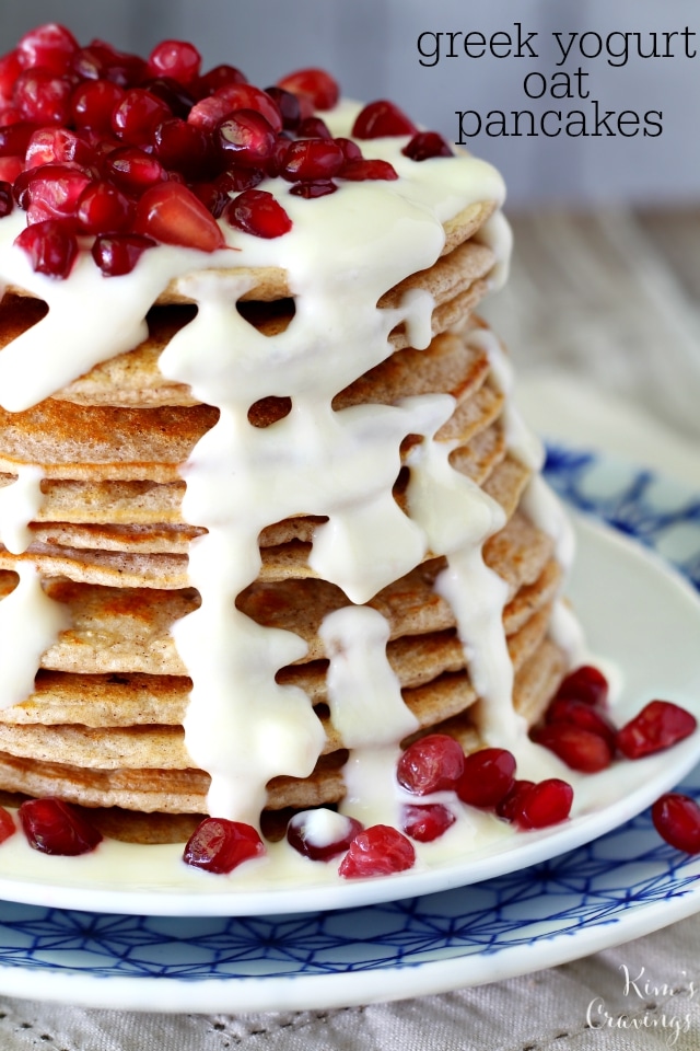 These gluten-free Greek Yogurt Oat Pancakes are hearty and satisfying. They're packed with over 30 grams of protein without an ounce of protein powder, making them the perfect pre/post workout fuel.