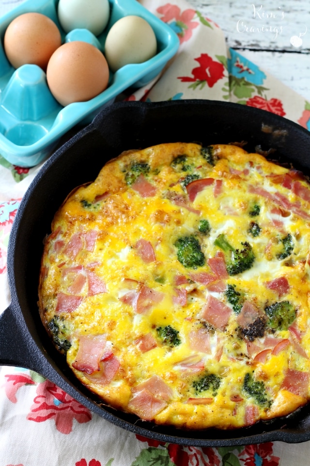 This Broccoli and Ham Frittata is incredibly tasty and so easy to throw together. Perfect for serving during the holidays or for a crowd pleasing  option for busy weeknights. (nondairy, gluten-free, Paleo)
