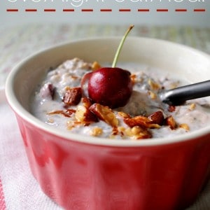 cherry overnight oatmeal- cool, creamy and so satisfying- keeping me full all the way till lunch.
