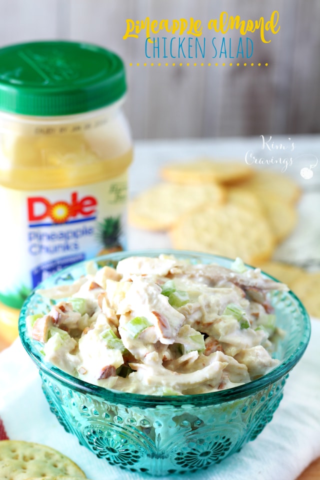 Only 3 steps to this delicious, tangy, lightly sweet Pineapple Almond Chicken Salad- not your standard chicken salad- it's WAY better!