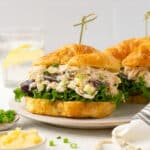 Sandwich made with a croissant and pineapple chicken salad.