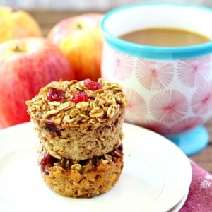 Baked oatmeal in muffin form filled with warm fall spices, wholesome ingredients and all of the lovely flavors of apple pie. These Apple Pie Oatmeal Muffins are made healthy, dairy-free, gluten-free and low-calorie, so you can get your apple pie fix first thing in the morning!