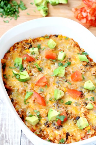 A tasty skinny enchilada casserole that takes less than 30 minutes, from start to finish!