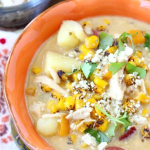 When the evenings turn cool, there's almost nothing better than a cozy bowl of soup or chilly. I'm talking a big steamy bowl of creamy, salty, sweet, chunky, dairy free corn chowder! (gluten free, dairy free and can easily be made vegan)