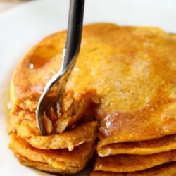 Get festive with breakfast- use your favorite pancake mix for the easiest pumpkin pancakes that can be whipped up in a pinch.