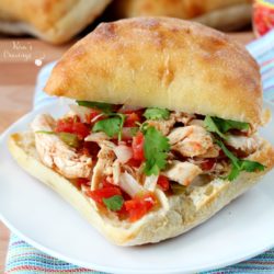 It doesn't get much easier than Slow Cooker Tex Mex Chicken- throw chicken, taco seasoning, chopped onion, minced jalapeno and RO*TEL in your slow cooker for an easy, hassle-free, flavorful meal!