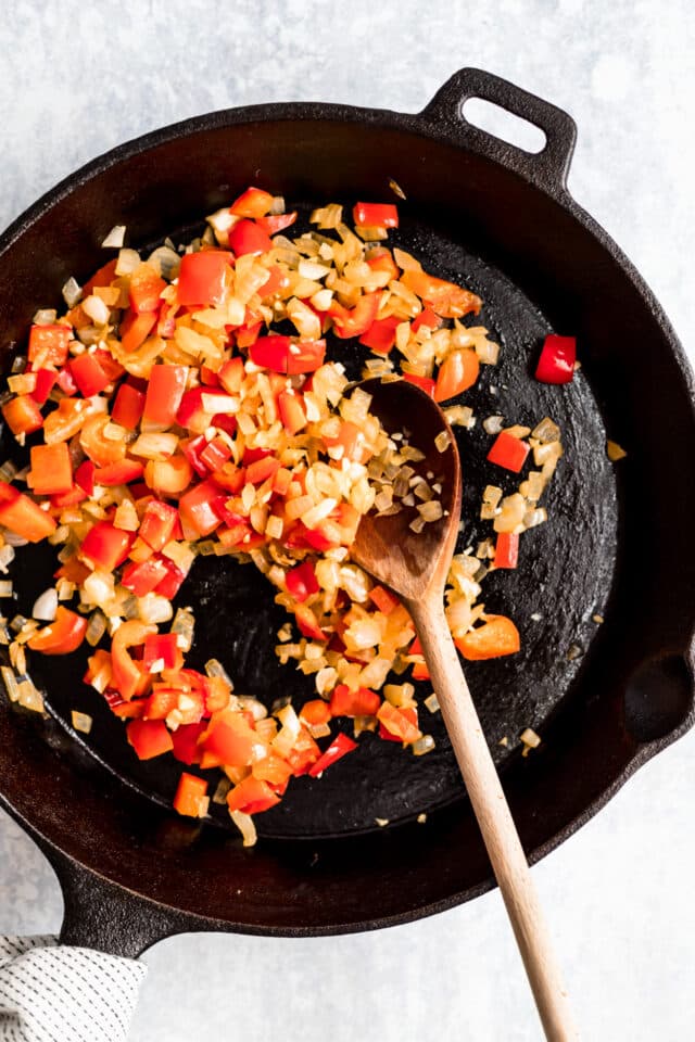 for sloppy joes sauté onion and red pepper in a skillet